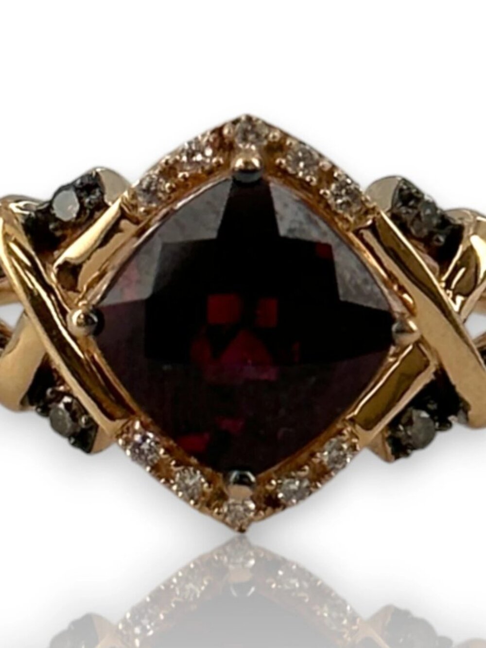 LeVian 14kt Rose Gold Raspberry Rhodolite Garnet Ring Chocolate Cognac Vanilla